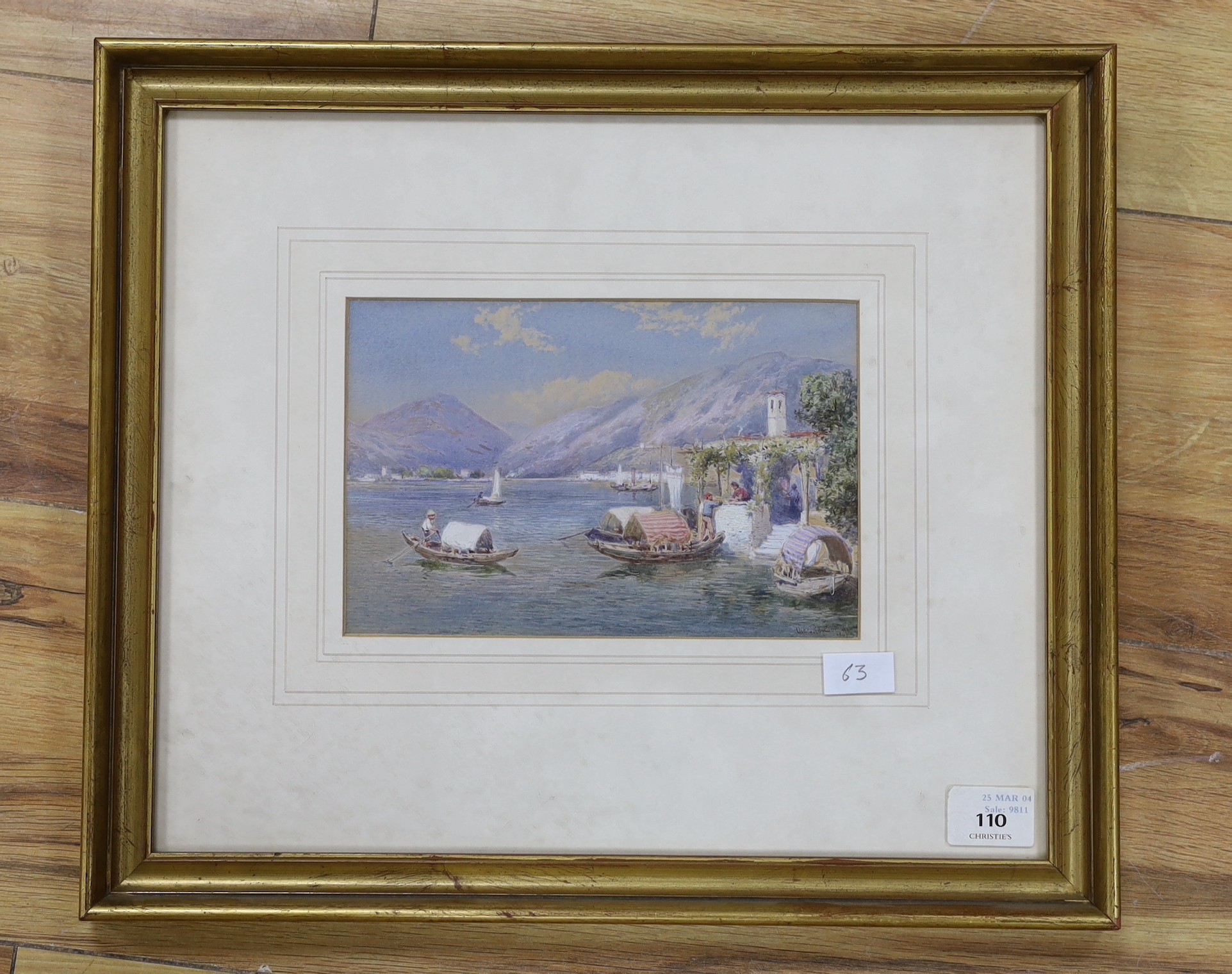 Charles Rowbotham (1877-1916), watercolour and gouache, View of high summer, Italian lake, signed and dated 1907, Christie’s label verso, 12 x 19cm
